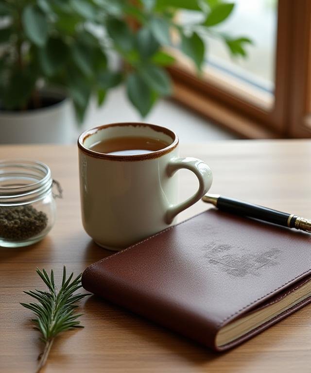 A calming consultation space with herbal tea and professional notes