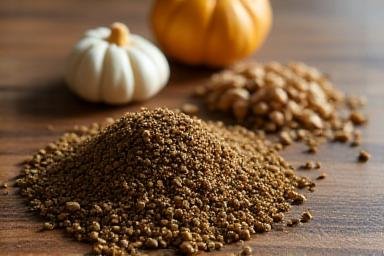 A natural wood table with an assortment of adaptogenic herbs and a leather-bound journal